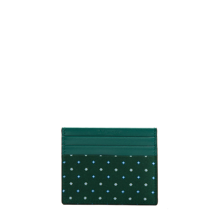 PORTACARTE DI CREDITO SETA E PELLE VERDE SCURO