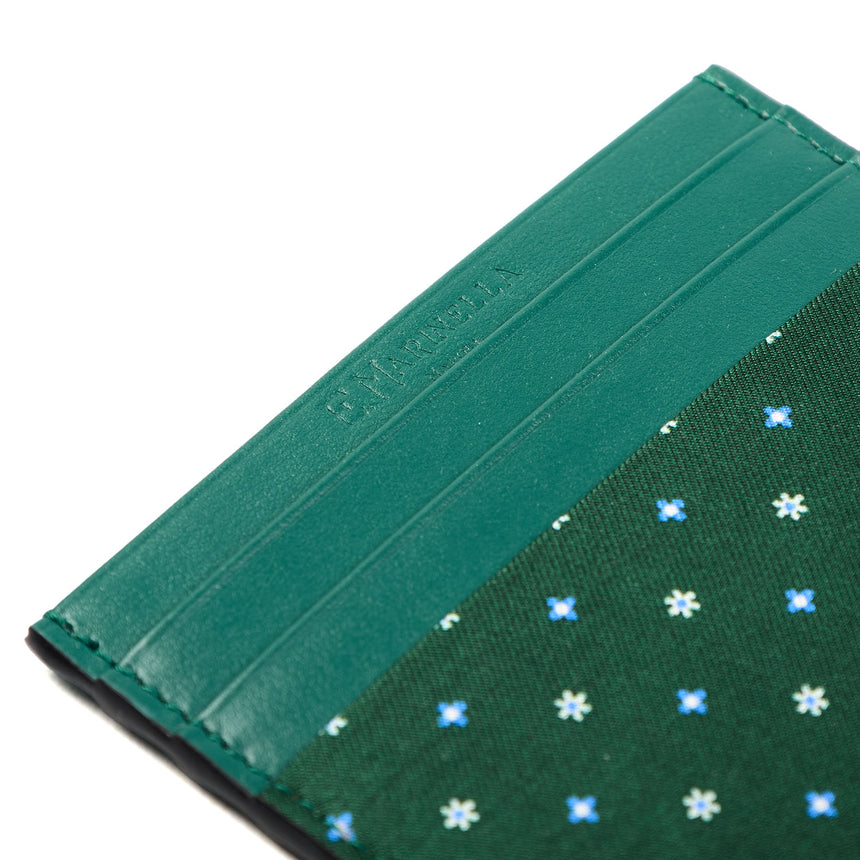 PORTACARTE DI CREDITO SETA E PELLE VERDE SCURO