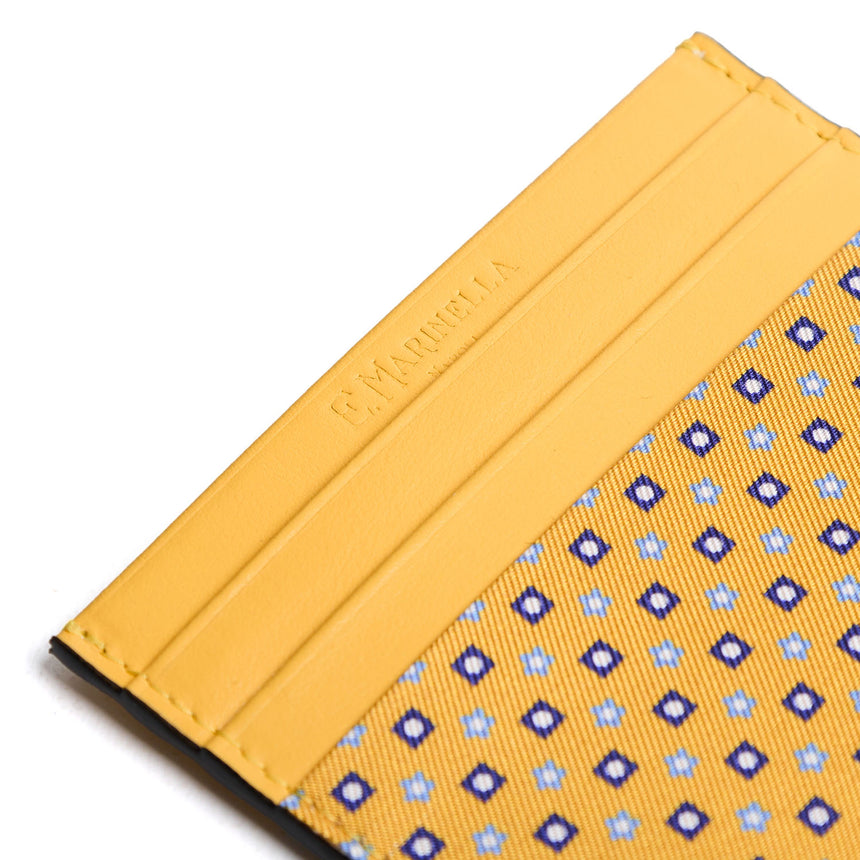 YELLOW LEATHER AND SILK CREDIT CARD HOLDER