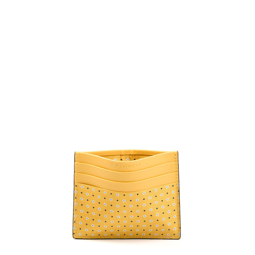YELLOW LEATHER AND SILK CREDIT CARD HOLDER
