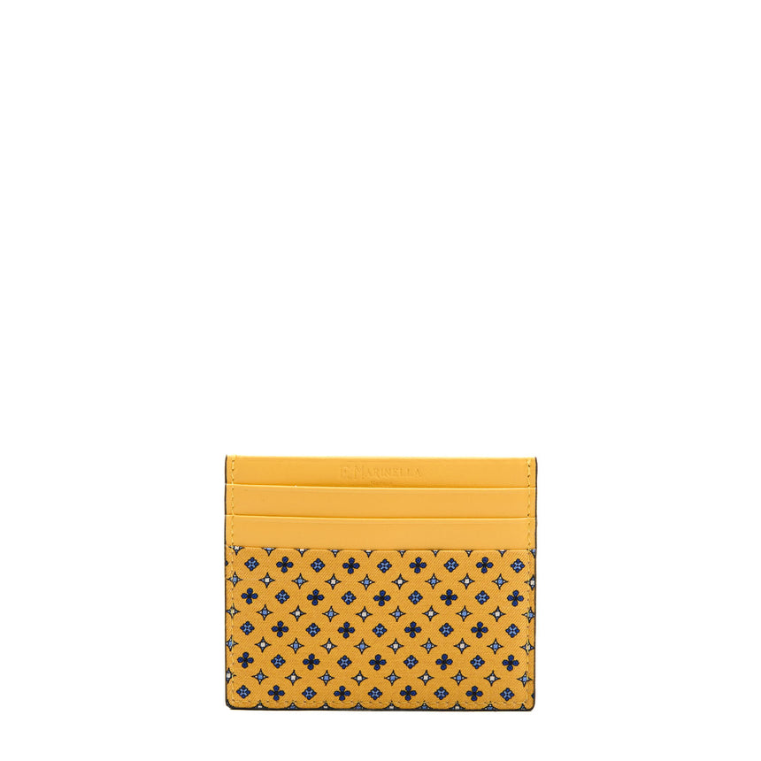 PORTACARTE DI CREDITO SETA E PELLE GIALLO