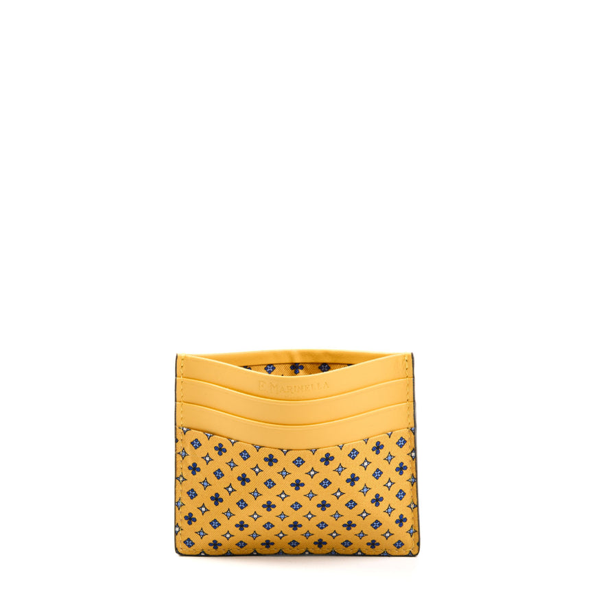 PORTACARTE DI CREDITO SETA E PELLE GIALLO