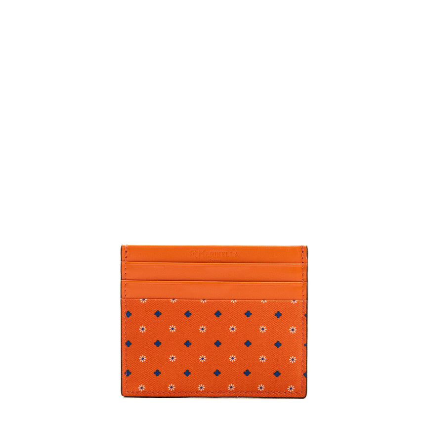 PORTACARTE DI CREDITO SETA E PELLE ARANCIONE