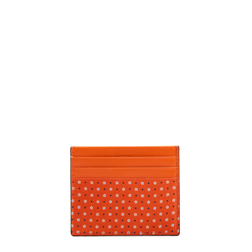 PORTACARTE DI CREDITO SETA E PELLE ARANCIONE
