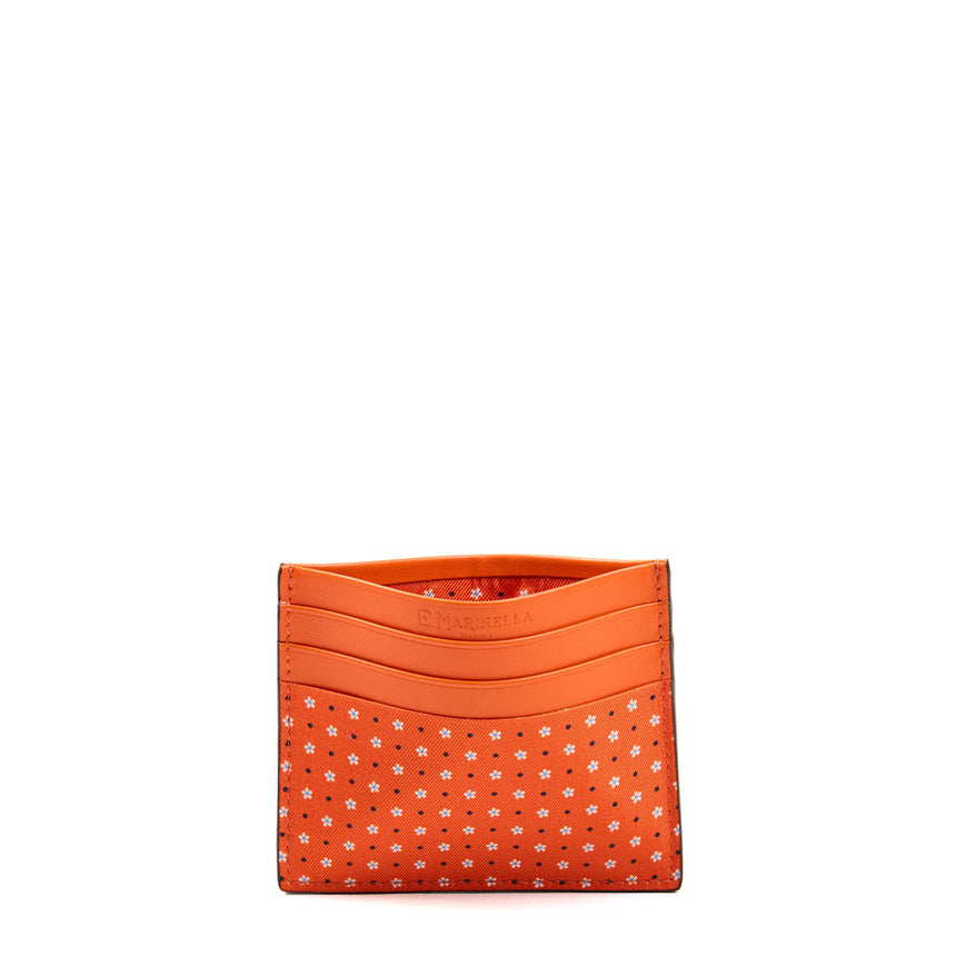 PORTACARTE DI CREDITO SETA E PELLE ARANCIONE