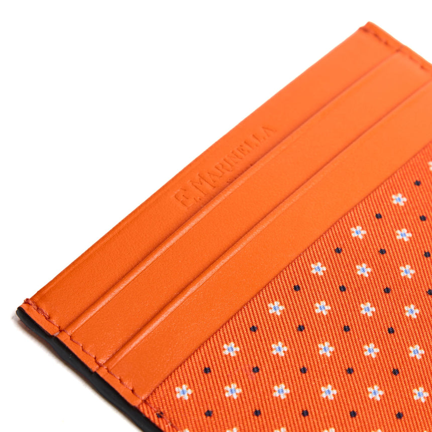 PORTACARTE DI CREDITO SETA E PELLE ARANCIONE