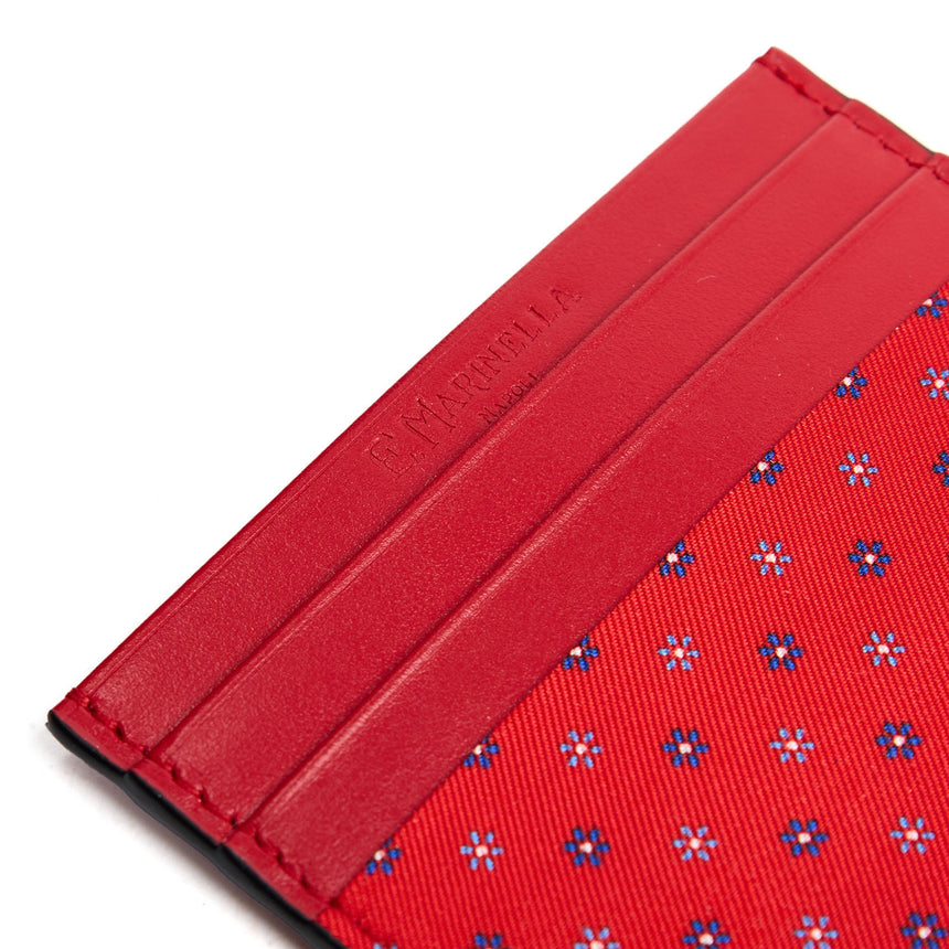 RED LEATHER AND SILK CREDIT CARD HOLDER