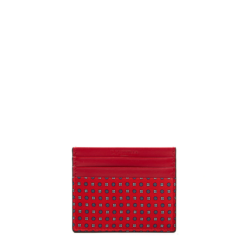 RED LEATHER AND SILK CREDIT CARD HOLDER