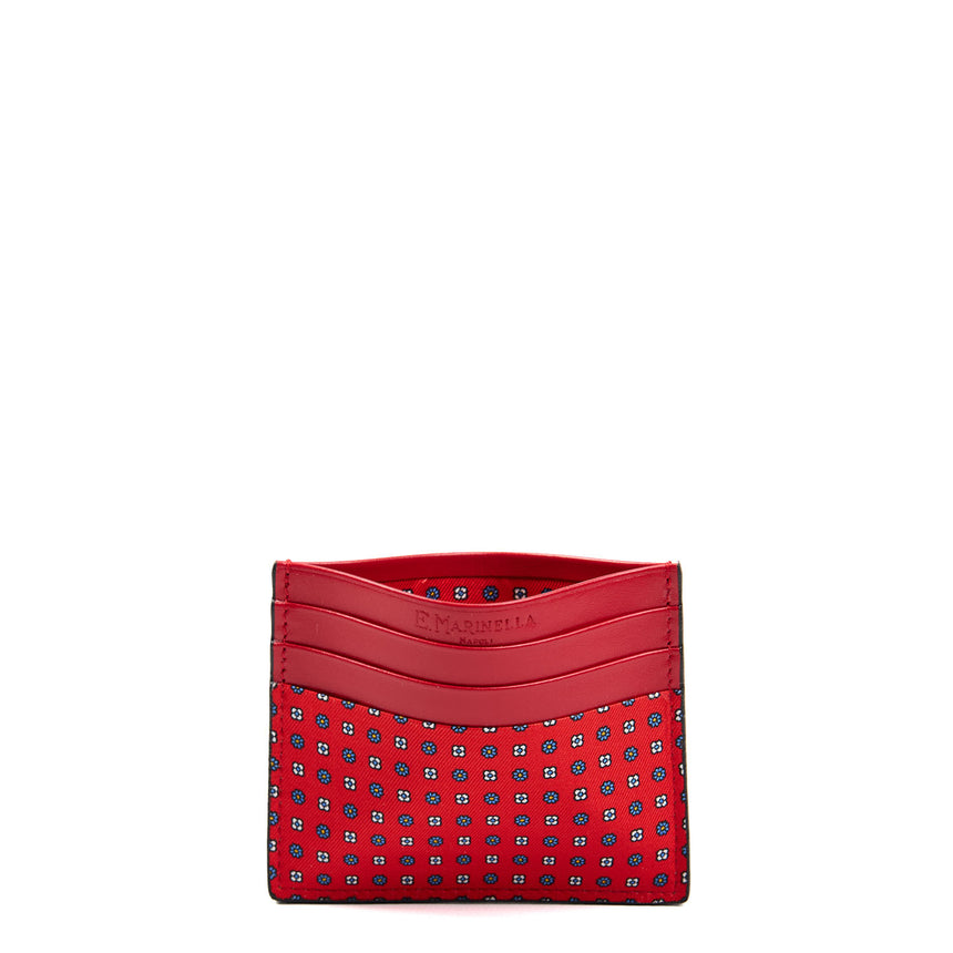 RED LEATHER AND SILK CREDIT CARD HOLDER