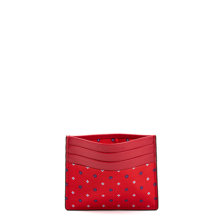 RED LEATHER AND SILK CREDIT CARD HOLDER