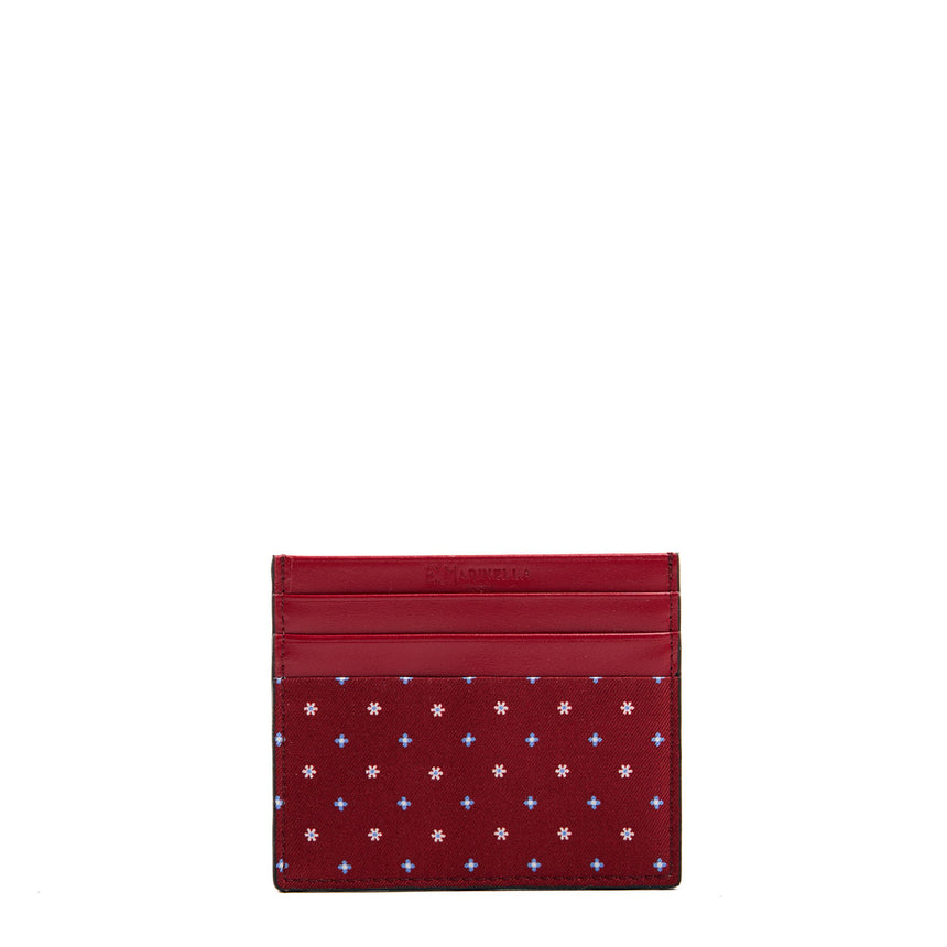 PORTACARTE DI CREDITO SETA E PELLE BORDEAUX