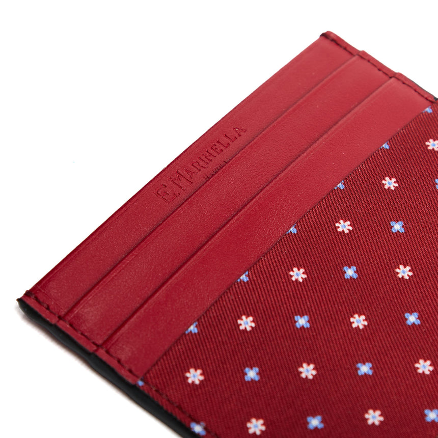 PORTACARTE DI CREDITO SETA E PELLE BORDEAUX