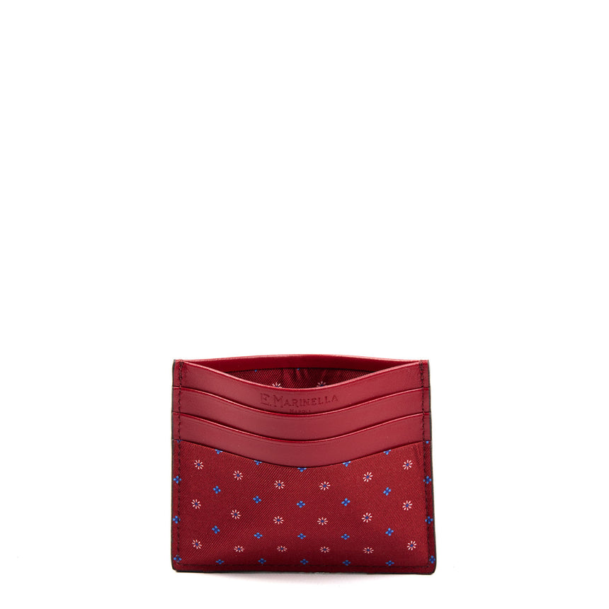 BURGUNDY LEATHER AND SILK CREDIT CARD HOLDER