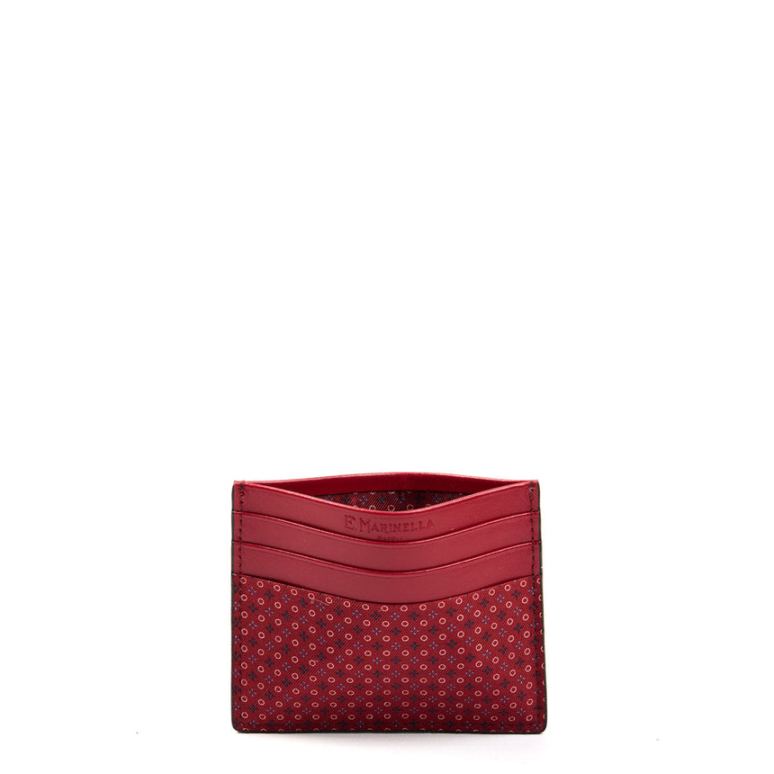 BURGUNDY LEATHER AND SILK CREDIT CARD HOLDER