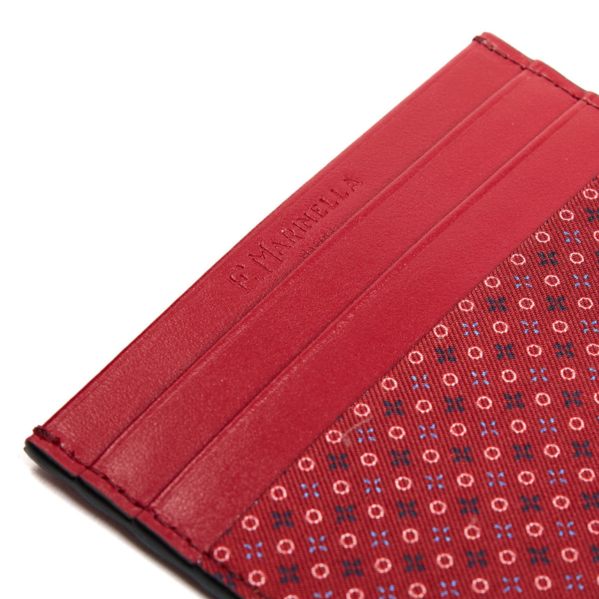 BURGUNDY LEATHER AND SILK CREDIT CARD HOLDER