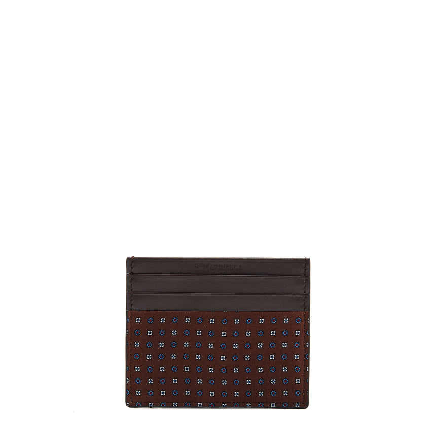 PORTACARTE DI CREDITO SETA E PELLE MARRONE SCURO