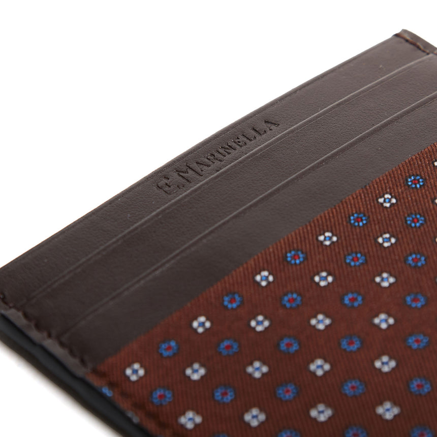 PORTACARTE DI CREDITO SETA E PELLE MARRONE SCURO