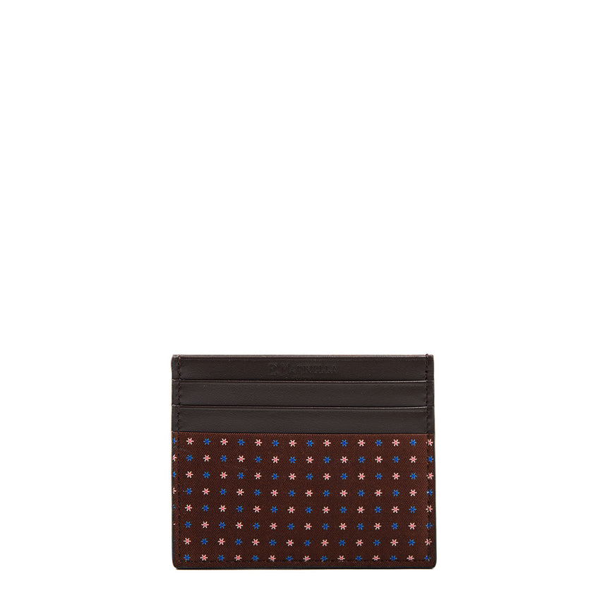 PORTACARTE DI CREDITO SETA E PELLE MARRONE SCURO