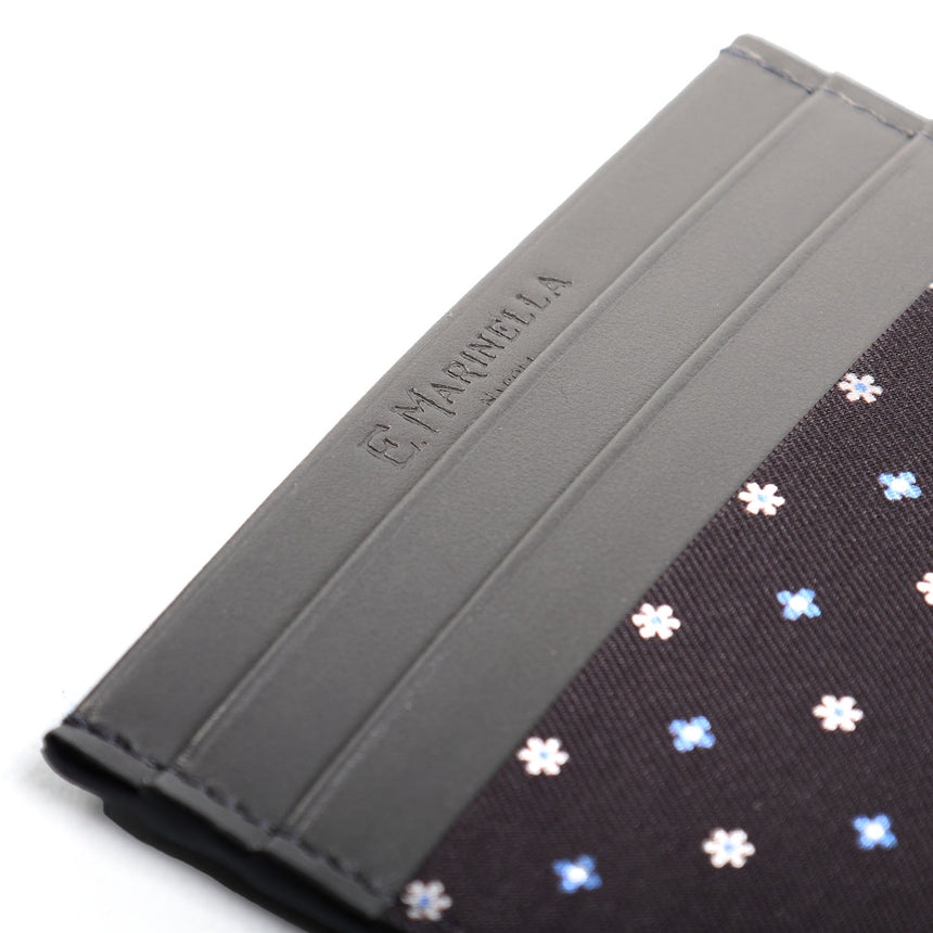 PORTACARTE DI CREDITO SETA E PELLE GRIGIO SCURO