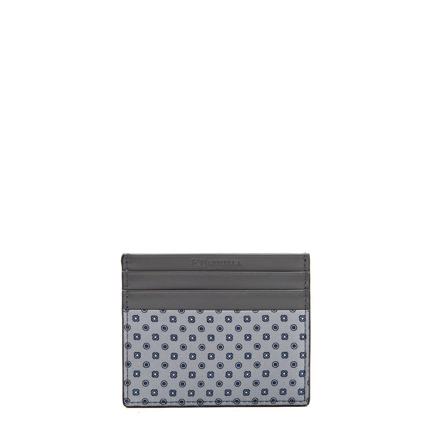 PORTACARTE DI CREDITO SETA E PELLE GRIGIO SCURO