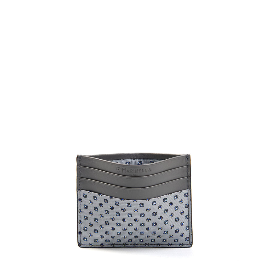 PORTACARTE DI CREDITO SETA E PELLE GRIGIO SCURO