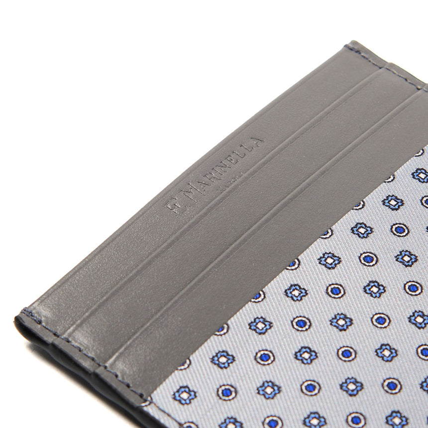 PORTACARTE DI CREDITO SETA E PELLE GRIGIO SCURO