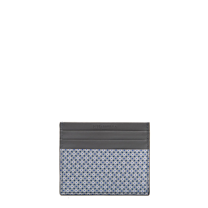 PORTACARTE DI CREDITO SETA E PELLE GRIGIO SCURO