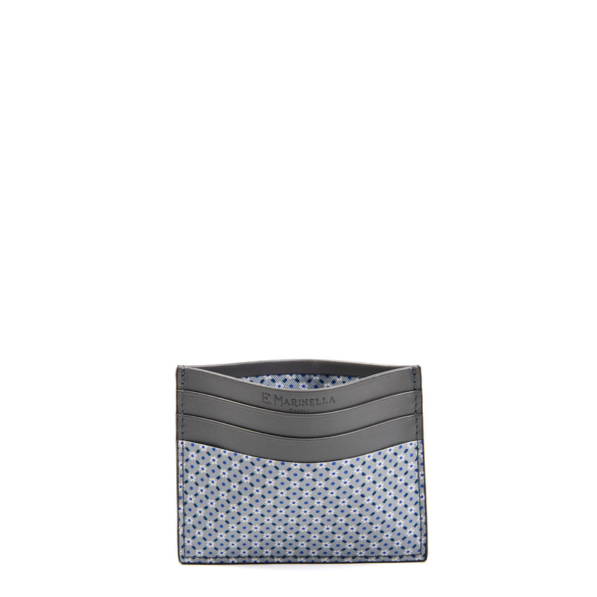 PORTACARTE DI CREDITO SETA E PELLE GRIGIO SCURO