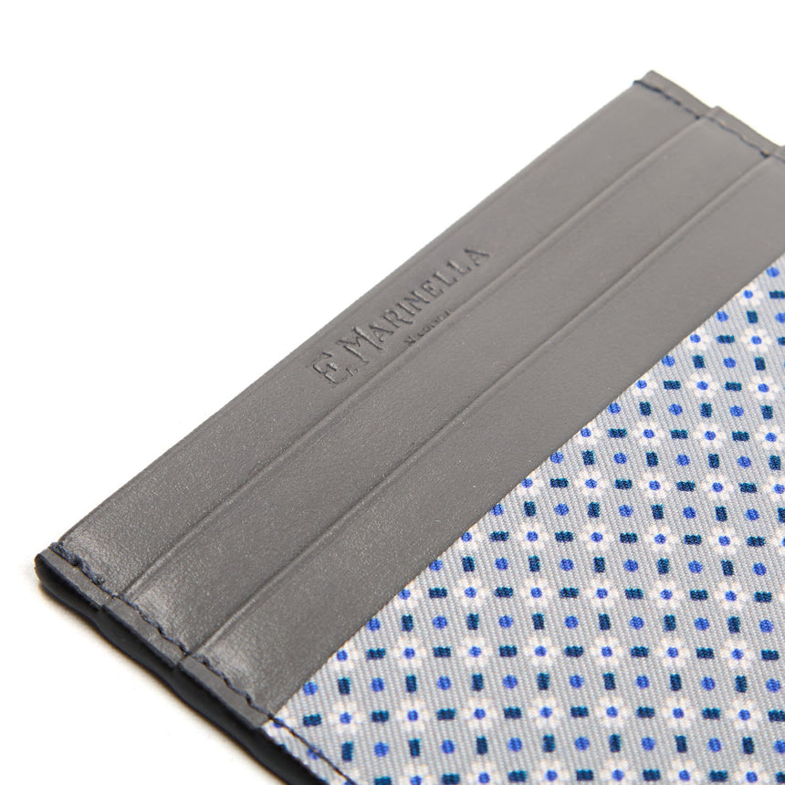 PORTACARTE DI CREDITO SETA E PELLE GRIGIO SCURO