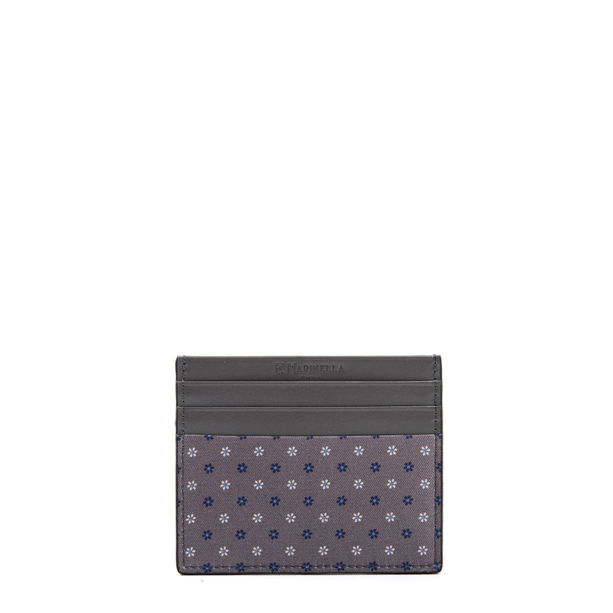 PORTACARTE DI CREDITO SETA E PELLE GRIGIO SCURO