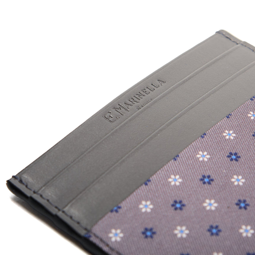 PORTACARTE DI CREDITO SETA E PELLE GRIGIO SCURO