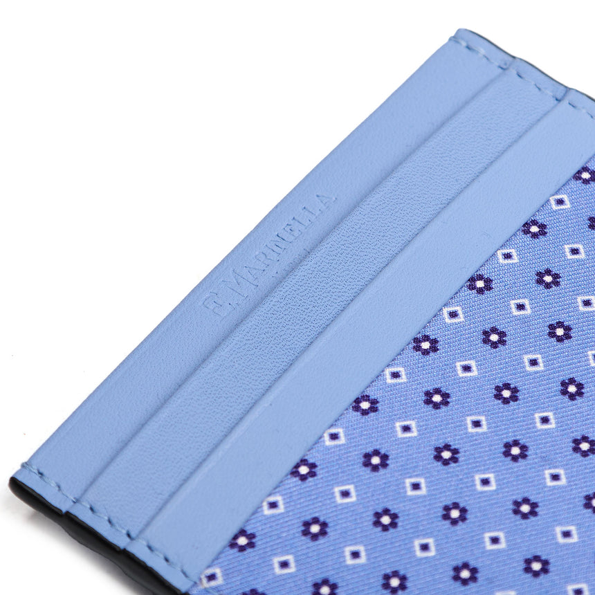 LIGHT BLUE LEATHER AND SILK CREDIT CARD HOLDER