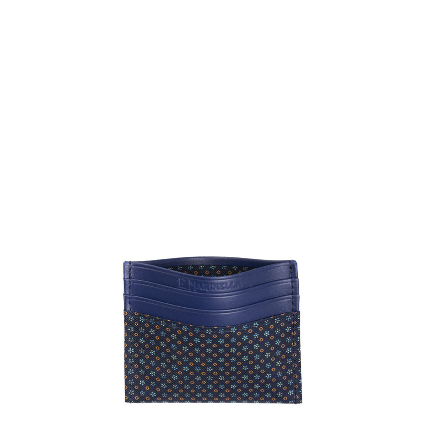 PORTACARTE DI CREDITO SETA E PELLE BLU