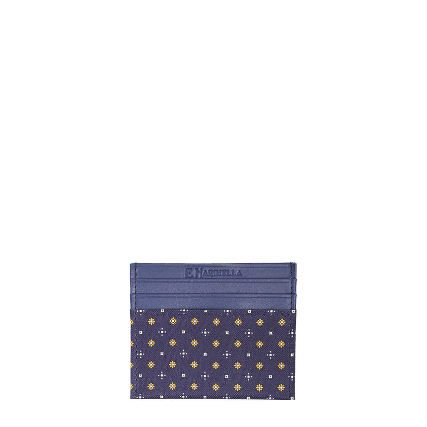 BLUE LEATHER AND SILK CREDIT CARD HOLDER