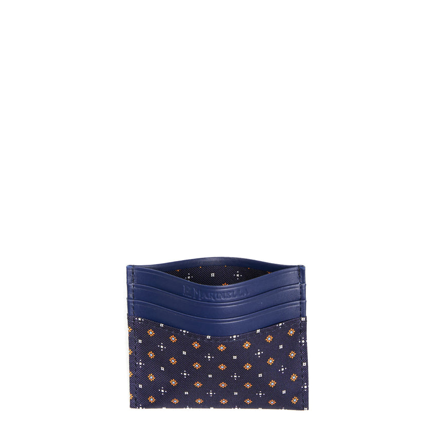 BLUE LEATHER AND SILK CREDIT CARD HOLDER