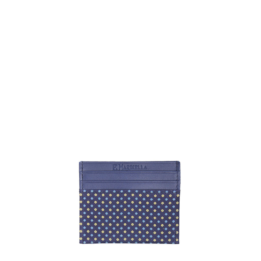 BLUE LEATHER AND SILK CREDIT CARD HOLDER