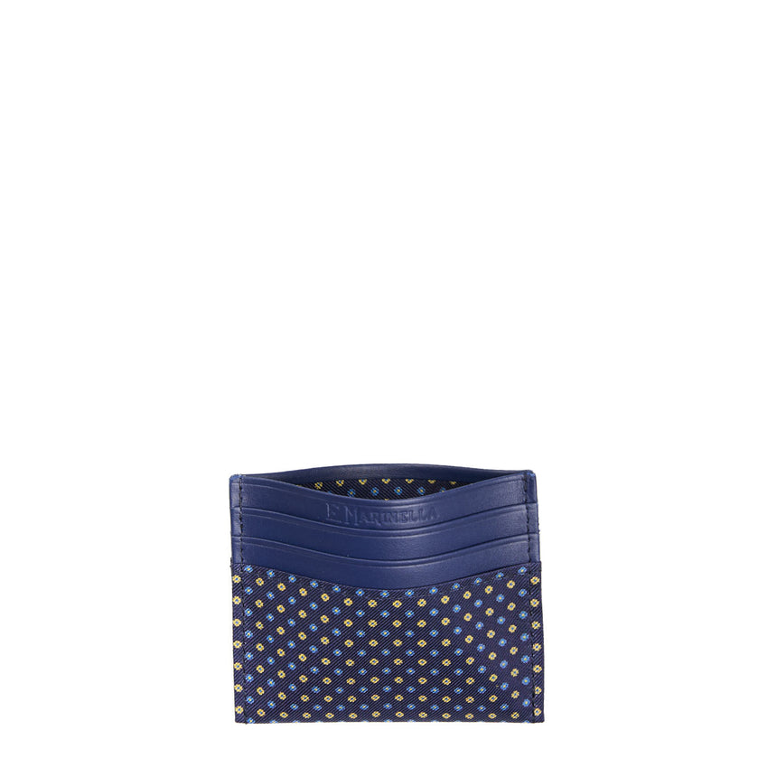 BLUE LEATHER AND SILK CREDIT CARD HOLDER