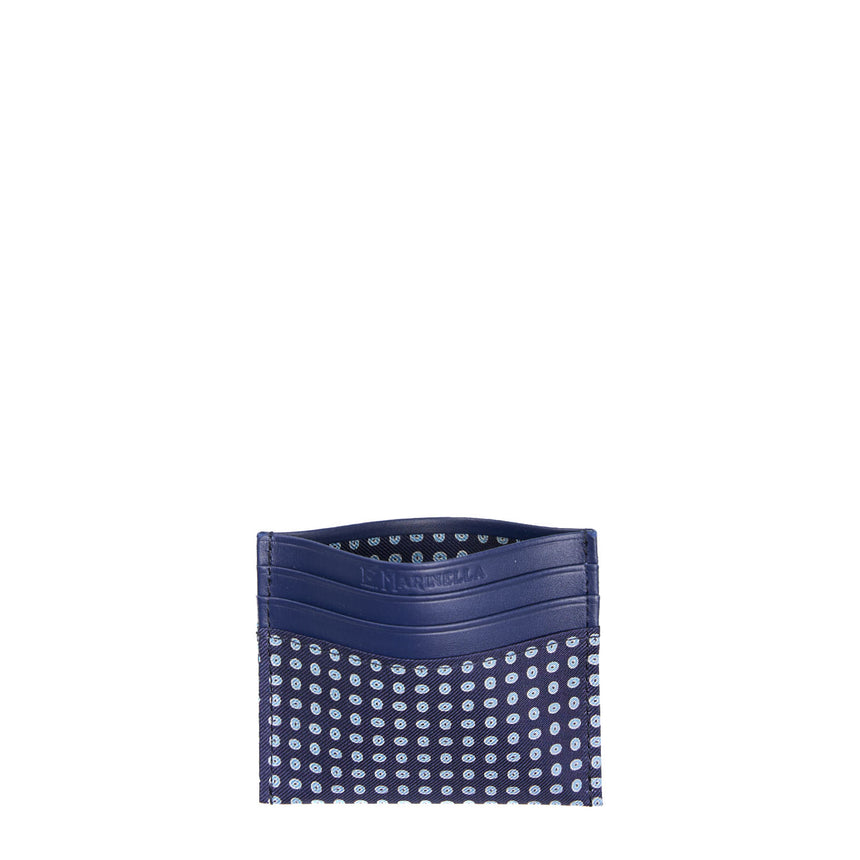 PORTACARTE DI CREDITO SETA E PELLE BLU