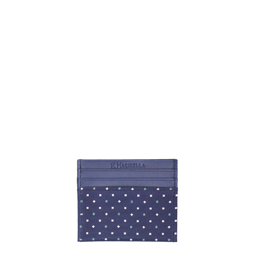 BLUE LEATHER AND SILK CREDIT CARD HOLDER