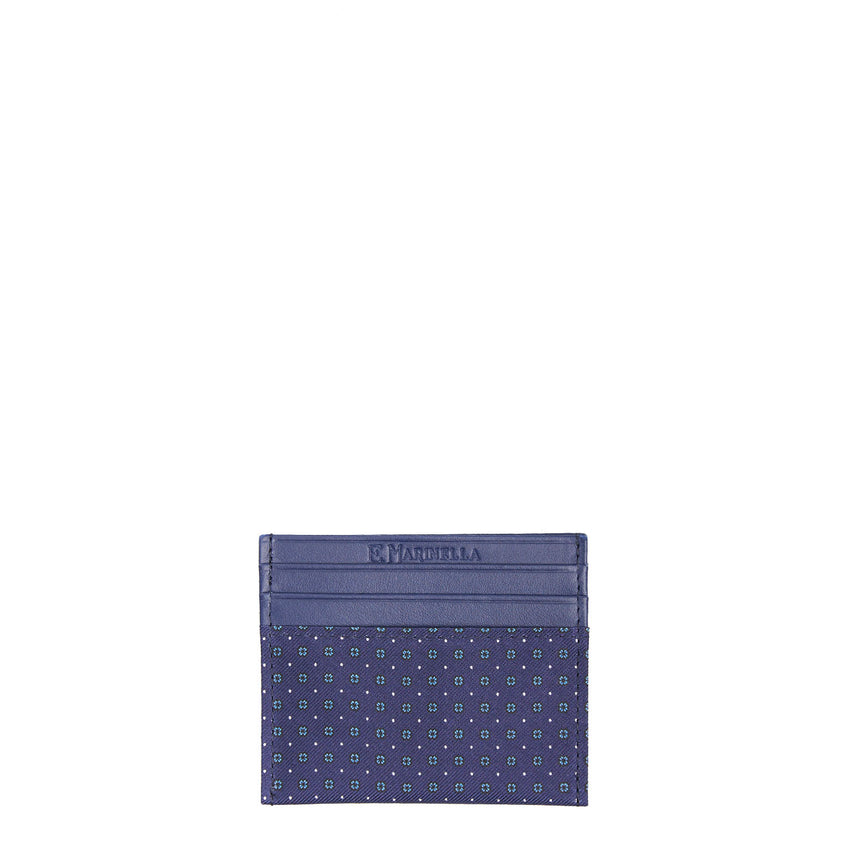 BLUE LEATHER AND SILK CREDIT CARD HOLDER