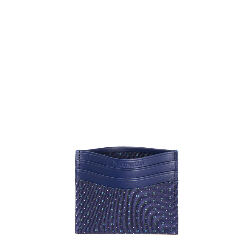 BLUE LEATHER AND SILK CREDIT CARD HOLDER