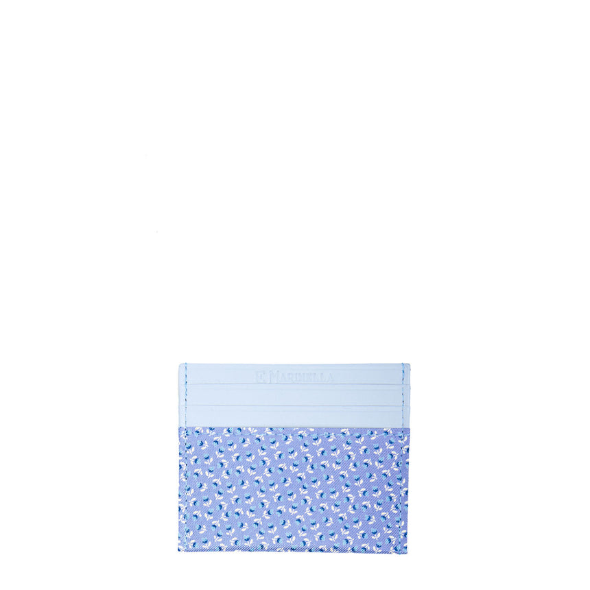 PORTACARTE DI CREDITO SETA E PELLE AZZURRO