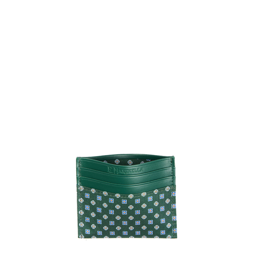 PORTACARTE DI CREDITO SETA E PELLE VERDE SCURO