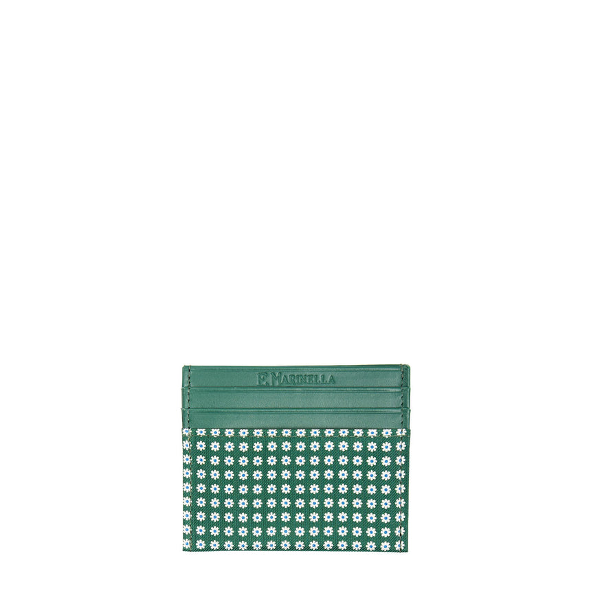 PORTACARTE DI CREDITO SETA E PELLE VERDE SCURO