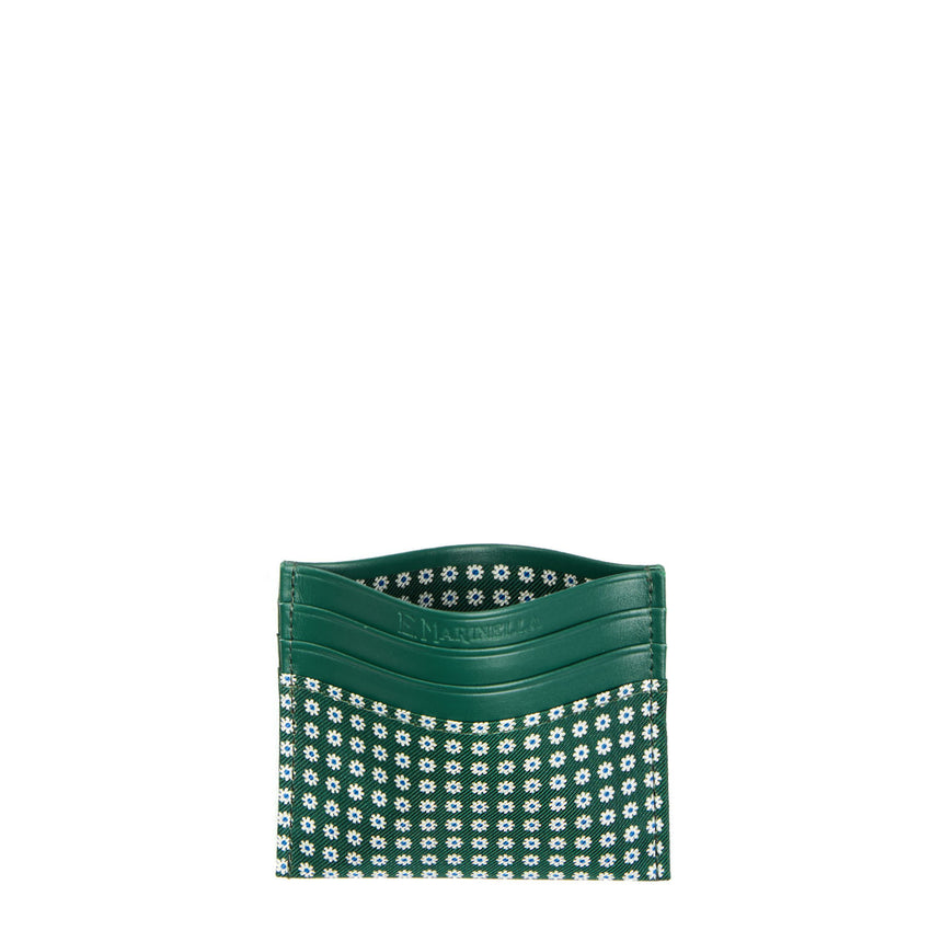 PORTACARTE DI CREDITO SETA E PELLE VERDE SCURO