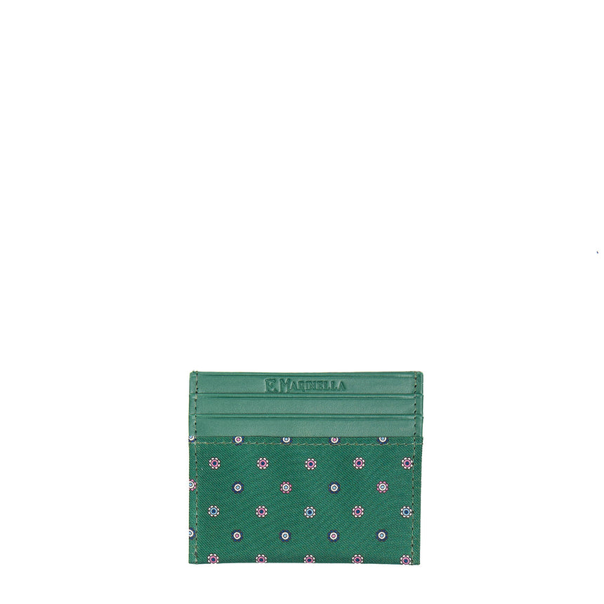 PORTACARTE DI CREDITO SETA E PELLE VERDE SCURO