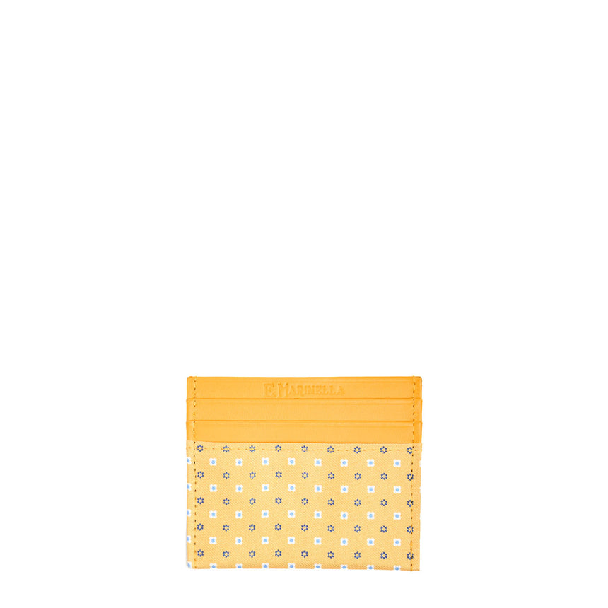 YELLOW LEATHER AND SILK CREDIT CARD HOLDER