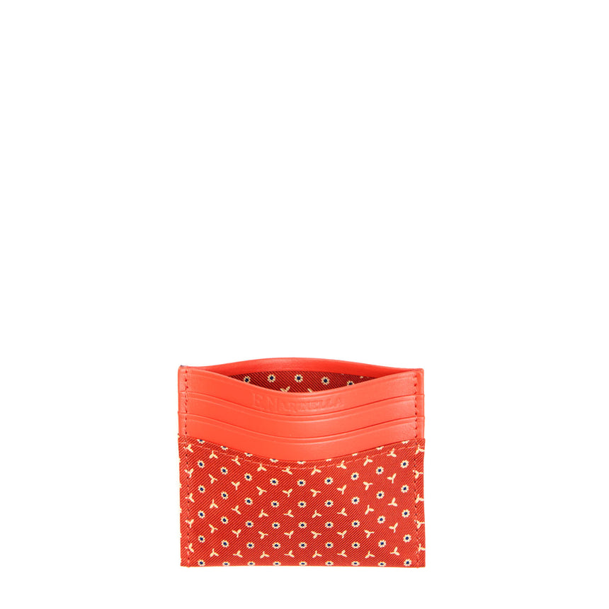 PORTACARTE DI CREDITO SETA E PELLE ARANCIONE