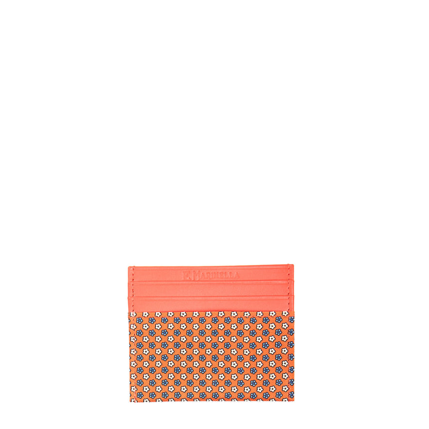 ORANGE LEATHER AND SILK CREDIT CARD HOLDER