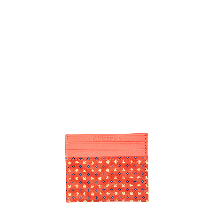 ORANGE LEATHER AND SILK CREDIT CARD HOLDER